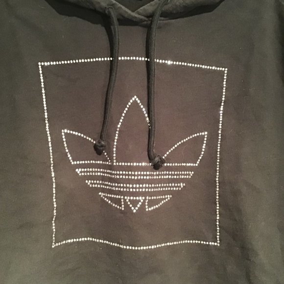 Adidas Cropped Hooded Sweatshirt with Bedazzled Logo Size L - Picture 8 of 11